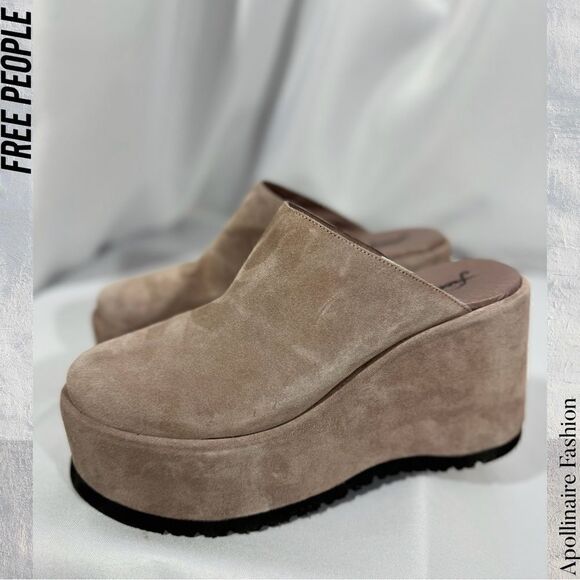 FREE PEOPLE AVERY PLATFORM MULES IN BEIGE NWT SIZE 41 - Picture 1 of 8